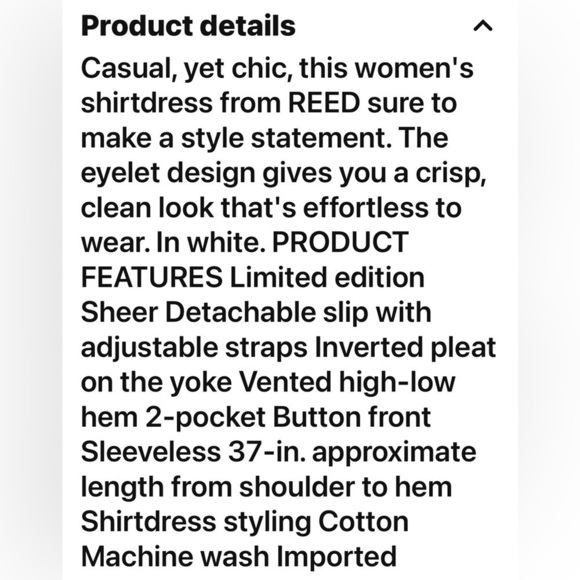 REED Women’s Novelty Shirt Dress White Eyelet Limited Edition Size-M NWT - Picture 13 of 13